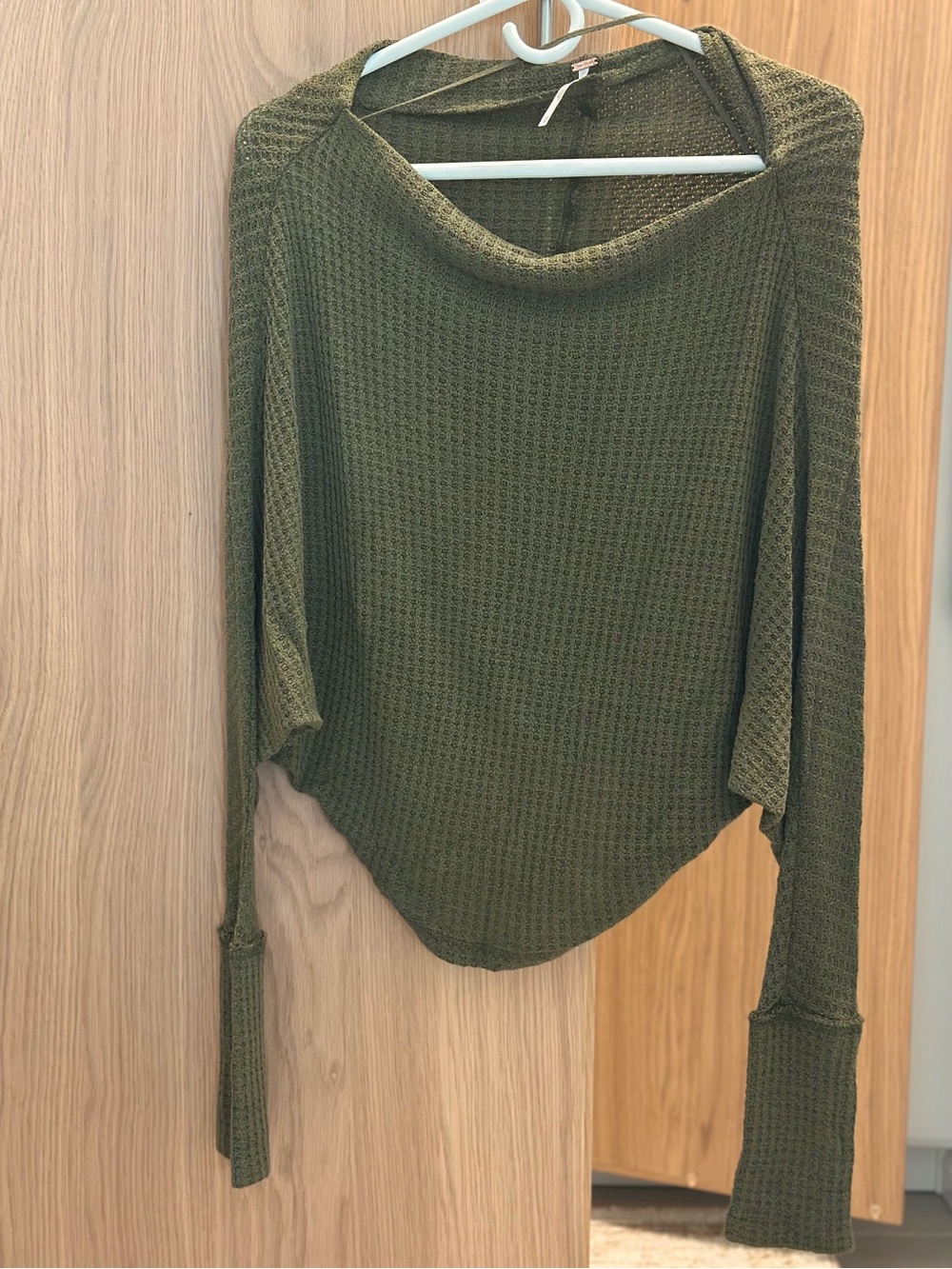 Free People Olive Green Waffle Knit Long Sleeve Top